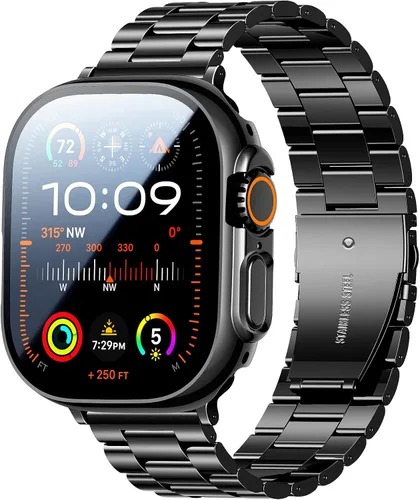 Miniatura 8 de Bekomo Compatible with Apple Watch Band 49mm 46mm 44mm 45mm 42mm 40mm 38mm 41mm, Stainless Steel iWatch Bands with 2 Pack Tempered Glass Case for