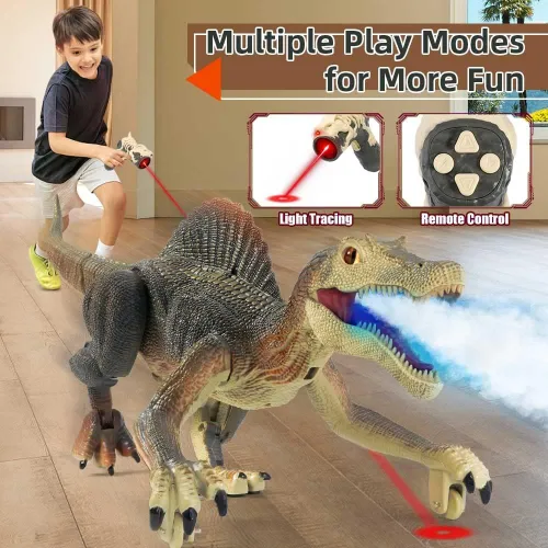 Miniatura 4 de Mini Tudou Juguetes de Dinosaurio con Control Remoto, Juguete de Dinosaurio Robot Caminante RC con Control Remoto de Persecución de Luz, Rociado
