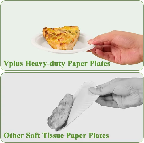 Miniatura 6 de Vplus Paquete de 125 platos de papel de 6 pulgadas, 100% compostables, platos de papel desechables de alta resistencia, bagazo, natural, 6 in Blanco