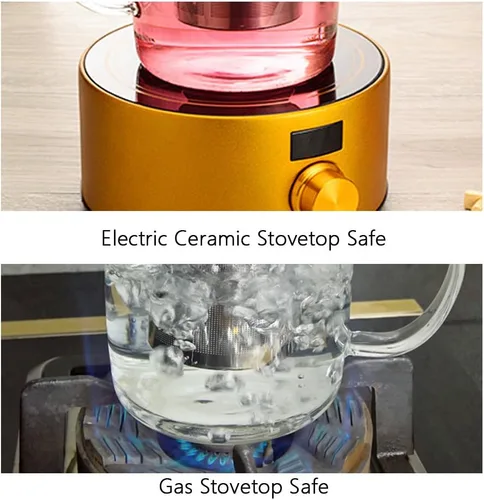 Miniatura 8 de Tetera con infusor para té suelto, tetera de vidrio para estufa, tetera de vidrio de borosilacato transparente con infusor y tapa, resistente al