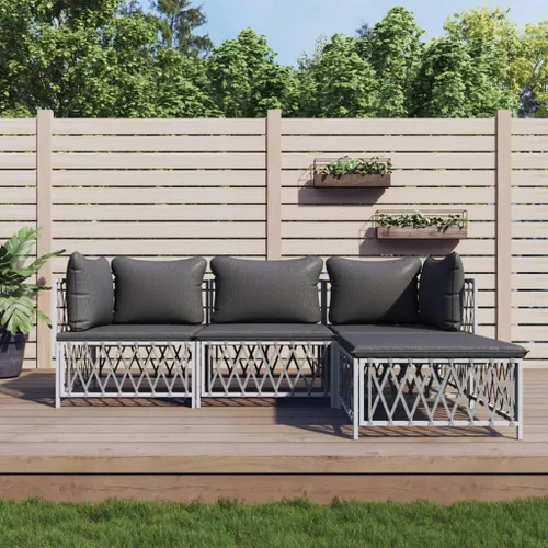 Garden Lounge Set Outdoor Patio Furniture with Corner Sofa, Middle Sofa & Footstool, Modern White Textilene Fabric & Powder-Coated Steel for