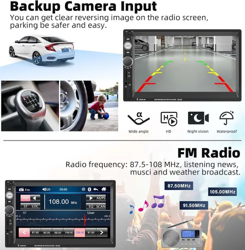 Miniatura 4 de UNITOPSCI Estéreo de coche doble DIN de 7 pulgadas con pantalla táctil de audio para automóvil con audio Bluetooth, llamadas manos libres, cámara