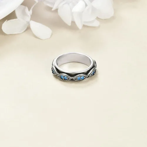 Miniatura 4 de YAFEINI Anillo giratorio de plata de ley con elefante, mal de ojo, abeja, cruz, cráneo, montaña, luna triple, conejo, anillo giratorio