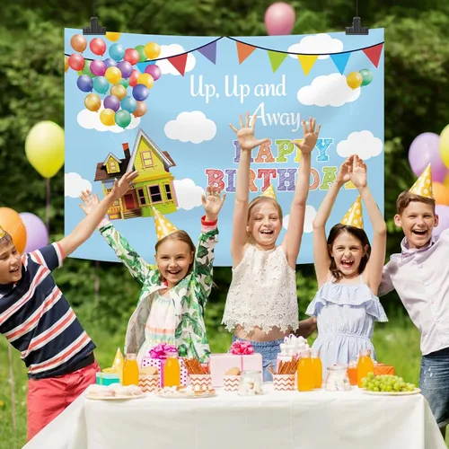 Miniatura 5 de UP - Fondo de fotografía para fiesta de cumpleaños, decoración de fiesta de cumpleaños para niños, decoración de fiesta de cielo azul y nubes