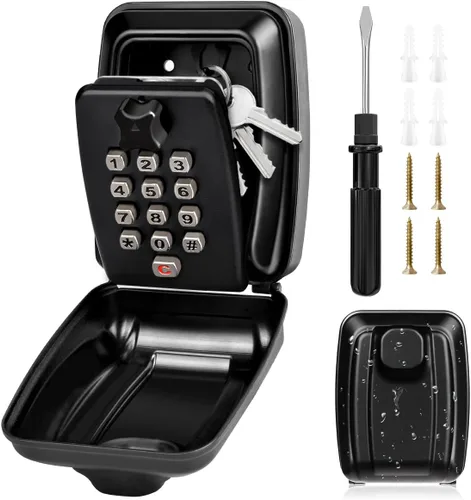 Caja de bloqueo de llaves TEUEN para exterior, caja de bloqueo resistente impermeable con montaje en pared para llave de casa, caja de seguridad de