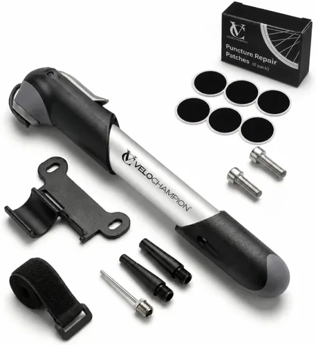 Miniatura 9 de VeloChampion Mini Bike Pump. Compact 100 PSI/6.8BAR Bicycle Pump for Road, Hybrid & E-Bikes. Portable Tyre Pump with Presta, Schrader & Dunlop