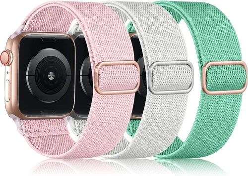 Miniatura 17 de DaQin Paquete de 3 correas elásticas Solo Loop compatibles con Apple Watch de 1.654 pulgadas, 1.614 pulgadas, 1.575 pulgadas, 1.496 pulgadas, Boho