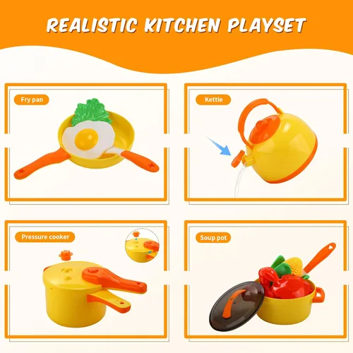 Miniatura 4 de CUTE STONE Accesorios de cocina de juguete, juego de cocina para niños con ollas y sartenes de juguete, juguetes de utensilios de cocina con juego