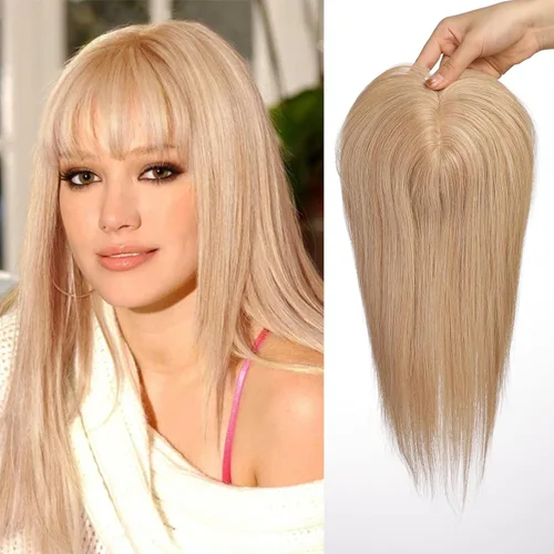 Miniatura 28 de HAIRCUBE Pelucas de cabello humano 100% con flequillo, densidad 150%, base de seda, clip en la parte superior, pelucas de cabello superior