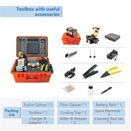 Miniatura 8 de Fusionadora de fibra óptica con pantalla táctil de 4.3 pulgadas, kit de fusión de fibra óptica con características de empalme en 7s y calentamiento