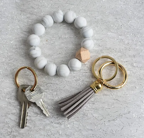 Miniatura 4 de Coolcos - Llavero portátil para llaves de automóvil o casa, diseño de cuentas elásticas de silicona, con borlas, ideal para regalo