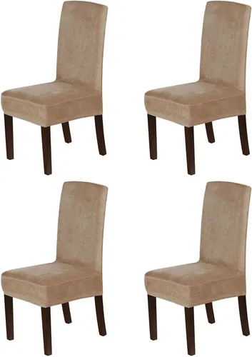 Miniatura 12 de Juego de 4 fundas de terciopelo para sillas de comedor, fundas para sillas de comedor con respaldo alto, protectores de silla de gamuza suaves