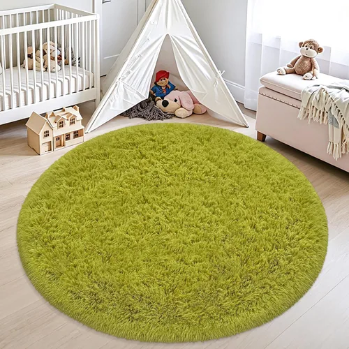 Miniatura 16 de Alfombra circular pequeña para dormitorio, 2 x 2 pies, color azul, para decoración de habitación de niños, redonda esponjosa para guardería