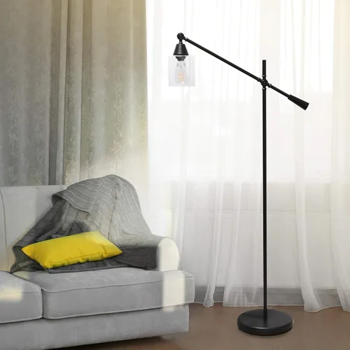 Miniatura 5 de Elegant Designs LF1030-BLK Lámpara de pie con pantalla de vidrio con brazo pivotante, color negro