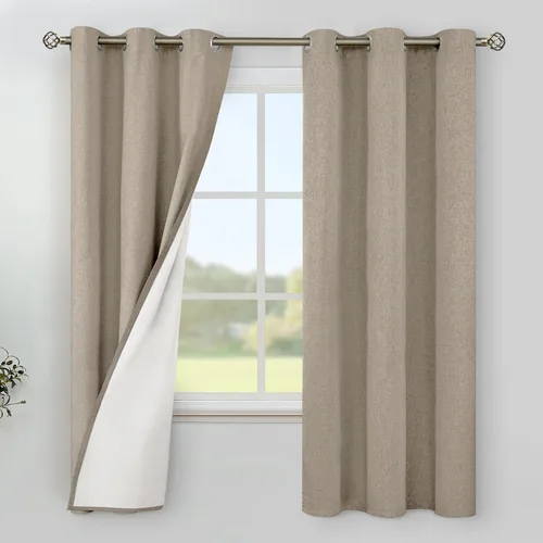 Miniatura 68 de YoungsTex - Cortinas de lino beige 100% opacas para dormitorio de 63 pulgadas de largo, cortinas cortas con aislamiento térmico y ojales