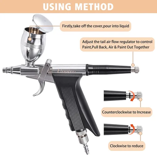 Miniatura 3 de Pistola de disparo de aerógrafo Cepillo de aire de doble acción con agujas de 0.012 in 2CC/5CC/13CC Copa para pintar Kit aerógrafo 166AK 0.012 in