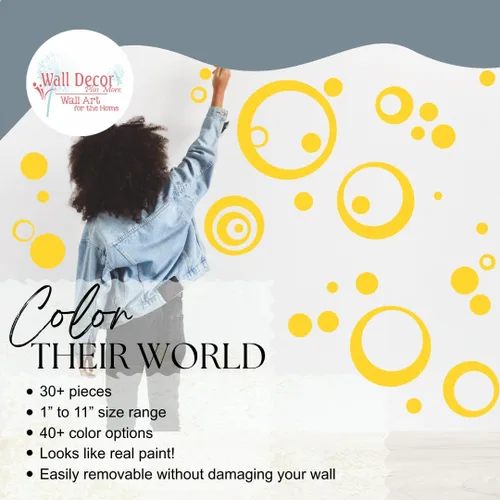 Miniatura 2 de Vinilo adhesivo amarillo para pared, diseño de círculos, burbujas, puntos 25+ PC