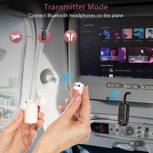 Miniatura 3 de LOFICOPER Adaptador Bluetooth 5.3, transmisor Bluetooth inalámbrico 2 en 1 y receptor para vuelo, automóvil, auriculares, estéreo doméstico, TV Negro