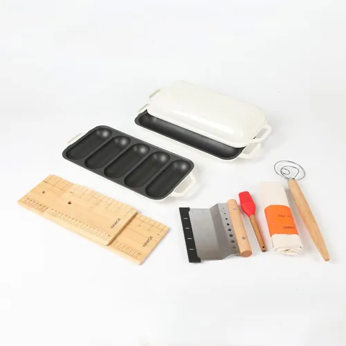 Miniatura 12 de HAWOK Pan de baguette de hierro fundido pre-sazonado, juego de hornear 3 en 1 con bandeja completa de baguette, mini bandeja de 5 ranuras y bandeja