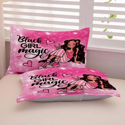 Miniatura 7 de Juego de edredón de niña negra tamaño individual para niños, juegos de ropa de cama mágica de niña negra, juego de edredón de princesa melanina