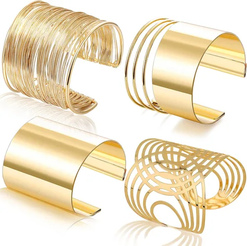 RIOSO 4 Pcs Cuff Bangle Bracelet for Women Open Wide Wire Bracelets Wrist Cuff Wrap Bracelet