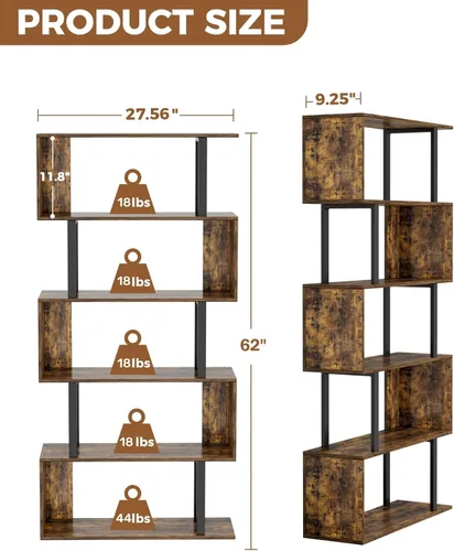 Miniatura 3 de Gadroad - Estantería geométrica de 5 niveles, estantería en forma de S, estante decorativo de madera, estanterías modernas independientes, estante