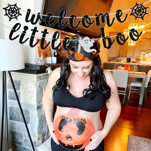 Miniatura 5 de Cartel de bienvenida Little Boo, Oh Baby, tema de Halloween, espeluznante baby shower, revelación de género, suministros de decoración de fiesta AF