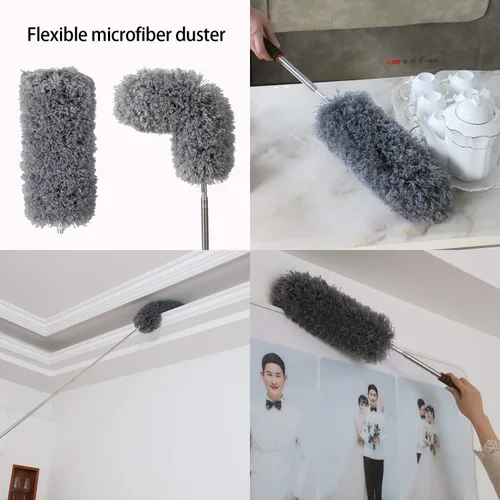 Miniatura 4 de Midoneat Plumero de lana de cordero con cabezal de microfibra extra flexible, largo alcance/plumero extensible de hasta 86 pulgadas para limpiar