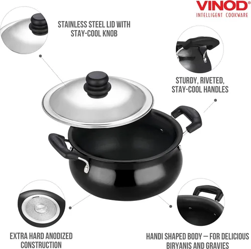 Miniatura 4 de Vinod Handi anodizado duro – Tapa de acero inoxidable – Tamaño mini – 2 litros (2.1 cuartos de galón) – Adecuado para Biryani, Pulao, Salsas – Olla