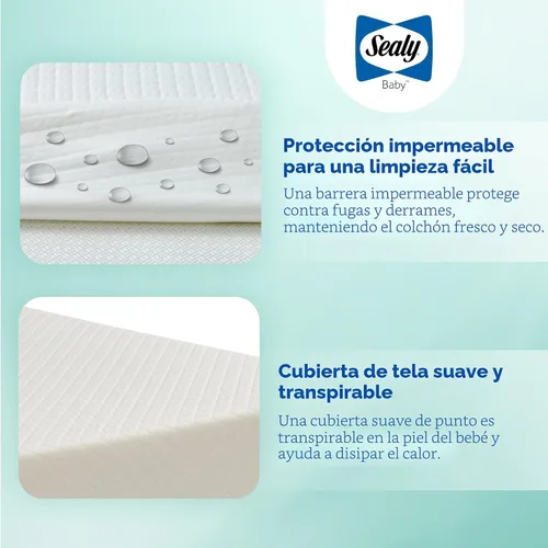 Miniatura 3 de Colchón de cuna Sealy Baby Butterfly Knit transpirable, certificado GREENGUARD GOLD, hecho en EE.UU., espuma premium, funda lavable y fácil