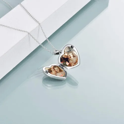 Miniatura 4 de HUKKUN Collar con medallón que sostiene fotos de plata de ley 925, collar vintage con foto para hermanamamámaridoabuela