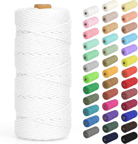 Miniatura 25 de Cordón de macramé de 0.079 in x 380 yardas (1140 pies), cuerda de algodón natural para colgar en la pared, ganchos de plantas, manualidades, Beige