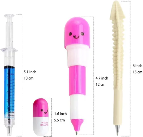 Miniatura 3 de 4 bolígrafos de jeringa + 6 bolígrafos de píldora + 10 bolígrafos con diseño de hueso, regalos de enfermera con temática médica y juego