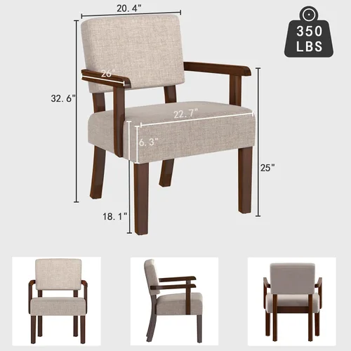 Miniatura 2 de FAGAGA Silla decorativa, sillas de sala de estar de gran tamaño con asiento suave y reposabrazos para salas de estar y comedor Beige