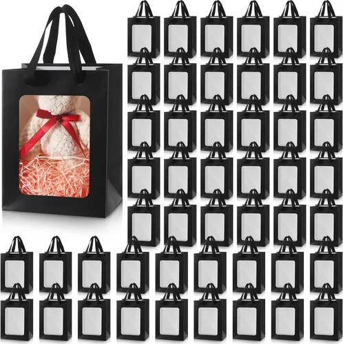 Miniatura 7 de Harloon 24 Pcs Racing Car Paper Gift Bags with Clear Transparent Window, Checkered Flag Treat Party Favor Bags with Handles for Race Car Birthday