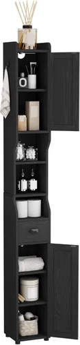 Miniatura 7 de HEXCELEN Gabinete de almacenamiento para baño, gabinete de baño estrecho y alto, gabinetes de piso independientes con 2 puertas y 1 cajón