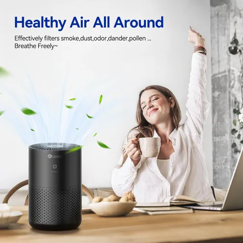 Miniatura 6 de Aucleia Purificadores de aire para dormitorio y hogar con filtro HEPA verdadero H13, limpiador de aire silencioso de 20 dB para mascotas, olor a