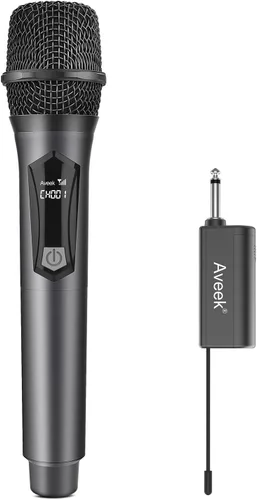 Aveek Micrófono inalámbrico de karaoke, micrófono de mano con receptor recargable, para altavoces y amplificadores con alimentación, juego de