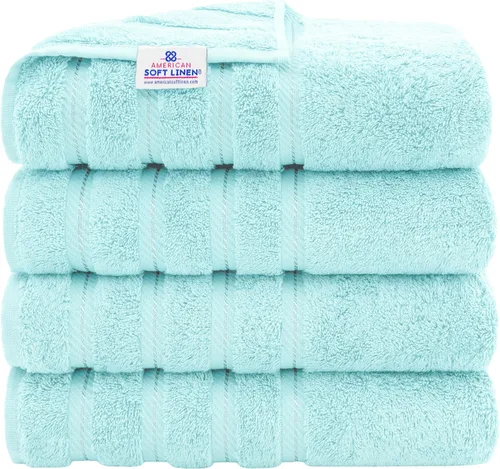 Miniatura 42 de American Soft Linen - Juego de 4 toallas, 100% de algodón turco, 27 x 54 pulgadas, tamaño extragrande, toallas para la ducha, color amarillo
