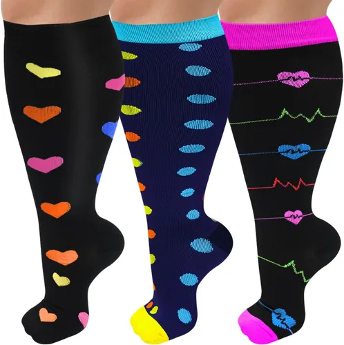 Miniatura 9 de Paquete de 3 calcetines de compresión de talla grande para mujeres y hombres, medias extra anchas de pantorrilla hasta la rodilla para soporte