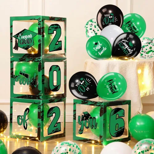 Miniatura 13 de Woanger 44 piezas de decoración de caja de graduación 2026 – Juego de cajas de fiesta de graduación de felicitaciones con cuerdas de luz LED y Azul