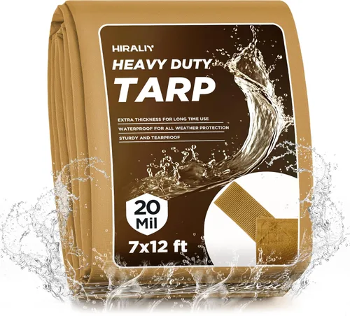 Miniatura 15 de HIRALIY Lona impermeable resistente de 20 mil, lona negra de 7 x 12 pies con bucles de cincha reforzados, lona de tela Oxford multiusos para leña