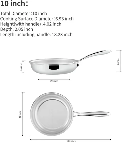 Miniatura 2 de Sartén de acero inoxidable de 9.5 pulgadas, sartén de acero inoxidable de 5 capas, apta para lavavajillas y horno, sartén de inducción, distribución