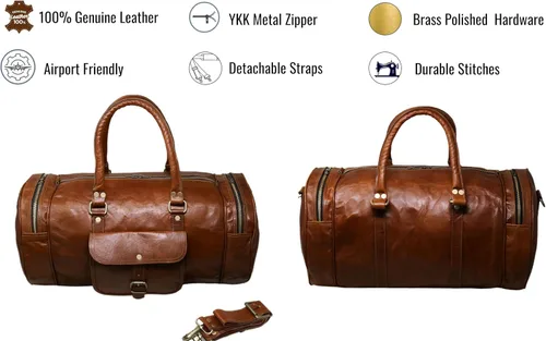 Miniatura 6 de Jaald Maleta de viaje de cuero genuino grande de 22.0 in para hombres y mujeres Fitness fin de semana cabaña de mano Vintage impermeable regalo