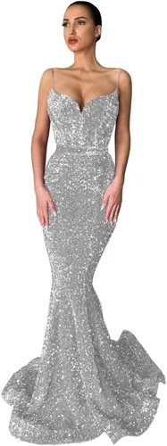 Vestidos de fiesta de lentejuelas brillantes, vestidos largos de fiesta con tirantes delgados, vestidos formales de sirena para mujer 2024