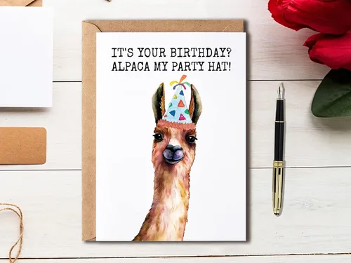 Miniatura 4 de OystersPearl It's Your Birthday Alpaca My Party Hat - Tarjeta de cumpleaños - Tarjeta de alpaca - Tarjeta de felicitación - Tarjeta divertida
