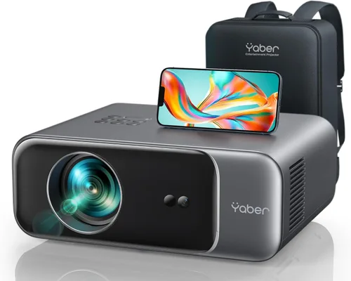 Proyector con enfoque automático/soporte 4K con WiFi 6 y Bluetooth 5.2, YABER Pro V9 nativo 1080P para películas al aire libre, Keystone 6D Gris