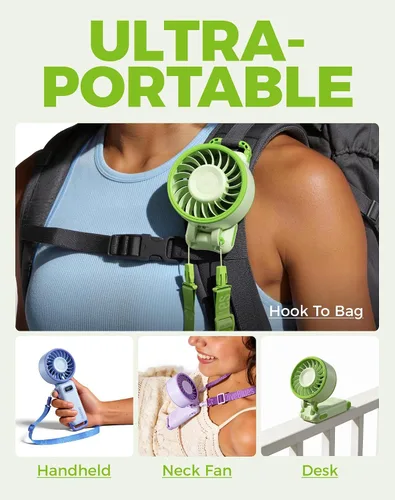 Miniatura 6 de Diveblues Ventilador turbo portátil, ventilador de mano de 100 velocidades con fuerte flujo de aire, ventilador personal plegable 4 en 1