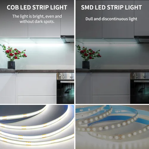 Miniatura 4 de Tira de luces LED COB de 32.8 pies, CC 24 V, regulable, 6000 K, luz de cinta LED flexible blanca para dormitorio, con control remoto y aplicación