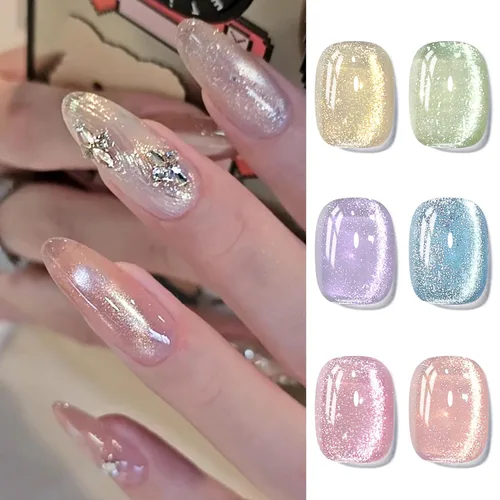 Miniatura 20 de Born Pretty Esmalte de uñas de gel de ojo de gato magnético, esmalte de gel pastel lechoso magnético azul pastel verde púrpura rosa nude plateado